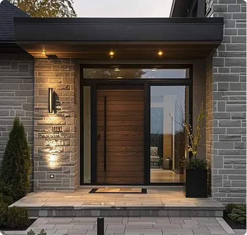 Donkerbruine houten voordeur met klassiek design voor woningentree